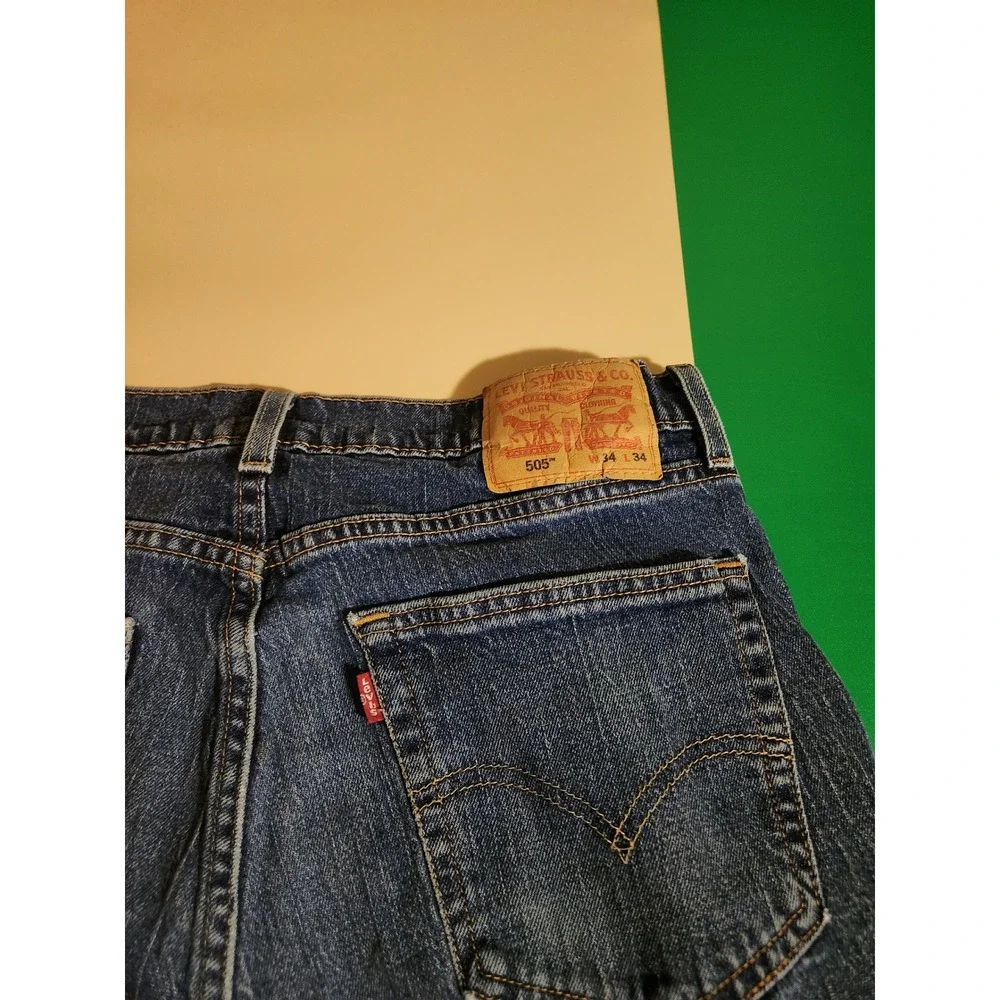 Levi's 505 Regular Fit Jeans Mens 34x34 Dark Wash Blue Straight Leg Denim